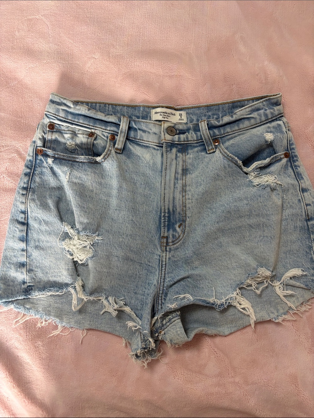 Abercrombie & Fitch Light Wash Distressed Denim Cutoff Shorts